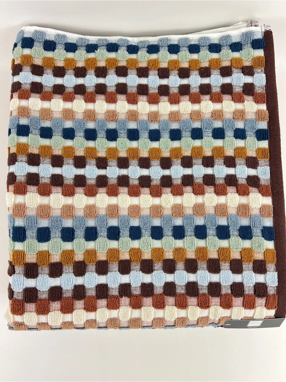 Soho Living Bath Towels Brown Blue Green Dotted Stripe 100% Cotton 2 Pc NEW